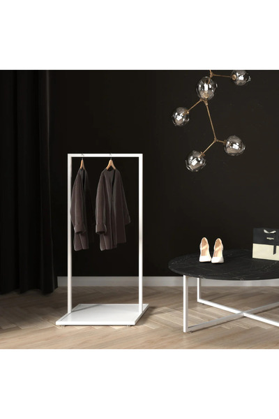 MD Vİtrin Dekorasyon Butik Tekli Askılık Mağaza Ayaklı Standı Beyaz / Mdf Meş...