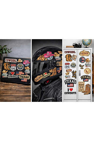Limitless Design مجموعة ملصقات ريترو بطابع رعاة البقر وتكساس مقاس 22 × 30 سم