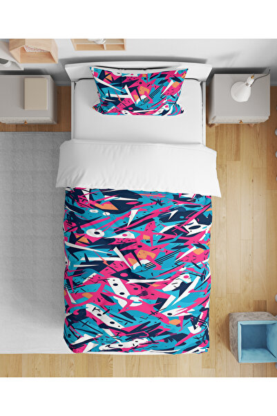 Home Abstract Colorful Line Pattern 3D Digital Printed Single Size Duvet Cove...
