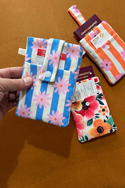 Outlet Çarşım Passport Cover with Pocket Floral Fabric