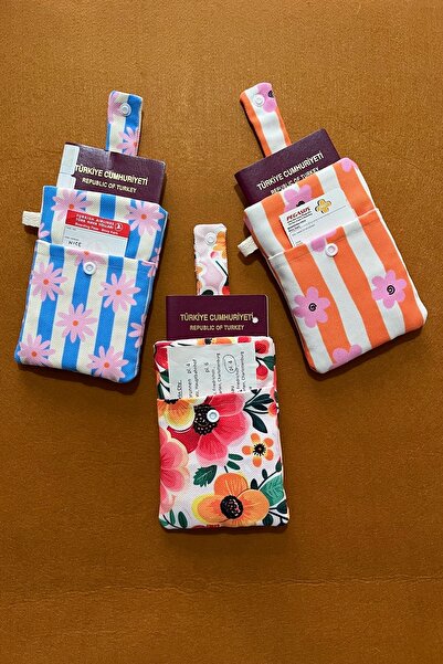 Outlet Çarşım Passport Cover with Pocket Floral Fabric