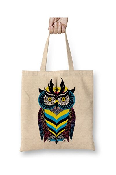 Toyaso Geantă de pânză cu bufniță colorată, geantă de cumpărături cu mâner lu...