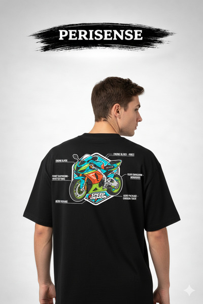 YRN COLLECTION Tricou oversize unisex Sportbike BLUEPRINT, imprimat, din bumb...