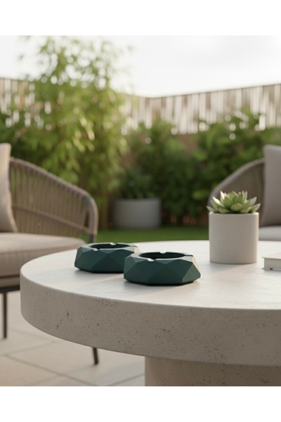 Silver Modern Geometric Design Set of 2 Ashtrays and Decorative Objects