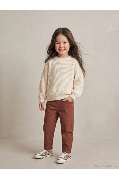 LC Waikiki Peak New Season Brown Polka Dot Girls' Gabardine Trousers