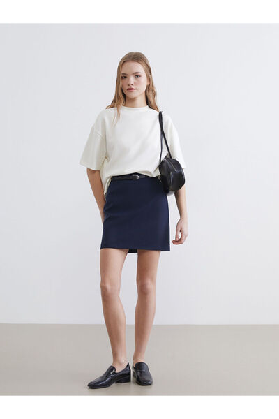 LC Waikiki Μπλε ναυτικό μίνι φούστα με ζώνη στη μέση