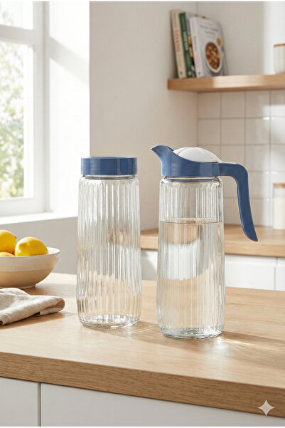 Butcher Homeist 2'li Cam Set - 1.5 Litre Retro Sürahi ve Erzak Saklama Kavanozu