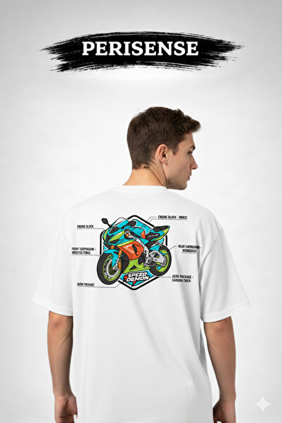 YRN COLLECTION Tricou oversize unisex Sportbike BLUEPRINT, imprimat, din bumb...