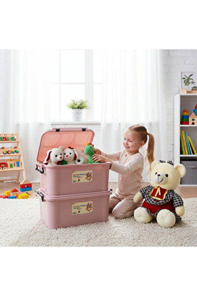 biedda Oyuncak Saklama, 30 litre Çok Amaçlı Organizer Pembe Kilitli Plastik S...