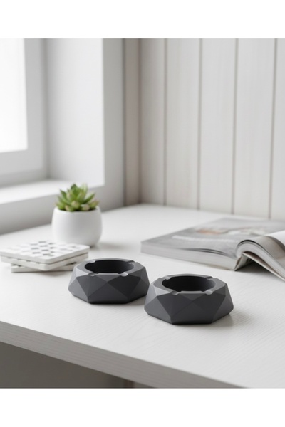 Silver Set of 2 Handmade Geometric Ashtrays - Stylish Desktop Accessory for O...