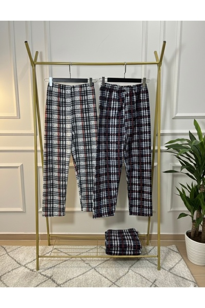 HAVVA HOME Erkek Kadın (Unisex) Ekose Desenli Kareli Polar Pantolon İç Dış Gi...