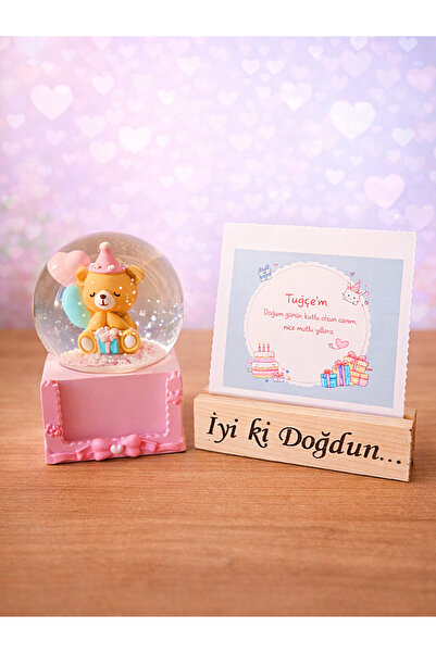 Rüya Kıyısı Ayıcık Kar Küresi ve Kişisel Not Seçenekli Doğum Günü Hediyesi