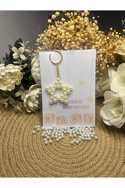 İBAHEDİYELİK Baby Shower Mevlüt Hediyelik Kart Yıldız İncili Anahtarlık Kişiy...