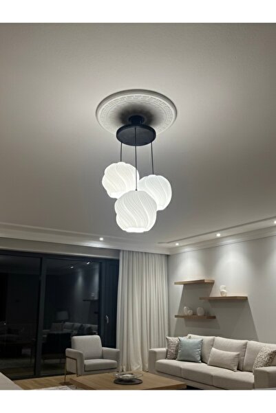 Generic Avize Krema Desenli 3lü Sarkıt Modern Bohem Avize