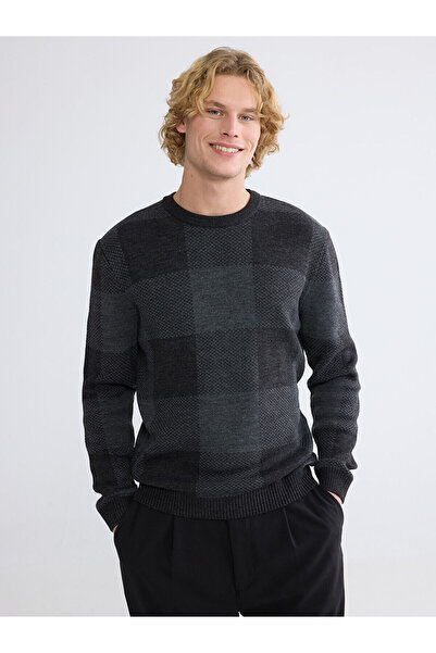 LC Waikiki Rmz Clothing Season Products Sweaters Black Crew Neck Checkered Me...