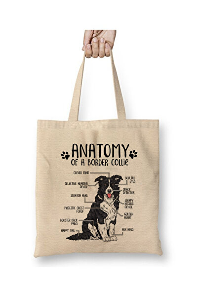 Toyaso Border Collie Dog Dog Anotomy White Cloth Bag Long Handle Shopping Bag...