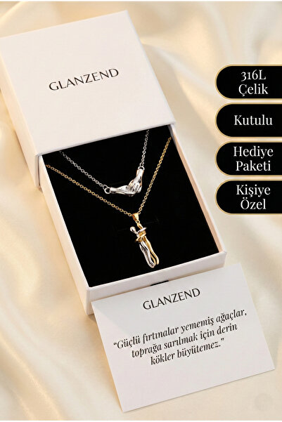 GLANZEND Sarılan Çift Kolyesi Ve El Ele Tutuşan Çift Sevgili Kolye Seti 14 Şu...