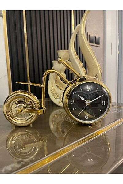 Sleep Nova Altın Renk Modern Dekoratif Bisiklet Masa Saati
