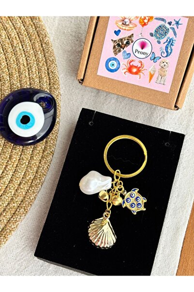 PEONY peonyofficiall Kaplumbağa Anahtarlık Nazar Boncuk İnci İstiridye Altın ...