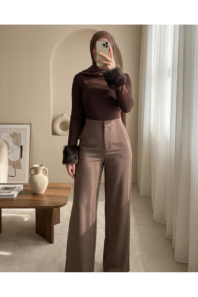 HİJABAYA Kolu Kürklü Yarım Boğazlı Çıtçıtlı Zıbın Bluz