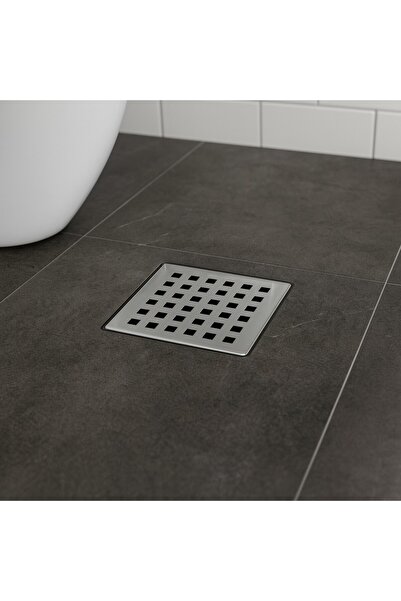 banyosepeti Krom Kare Yer Süzgeci 10x10 cm – Paslanmaz Modern Tasarım
