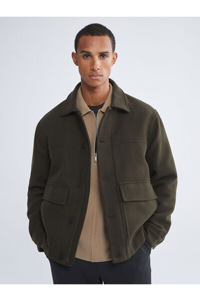 LC Waikiki Khaki Standard Fit Shirt Collar Men's Cashmere Coat