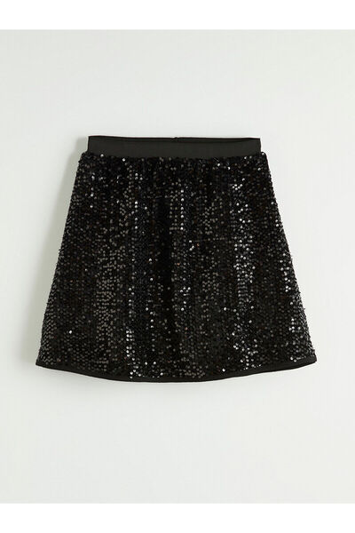 LC Waikiki Siyah Beli Lastikli Payetli Kız Çocuk Etek