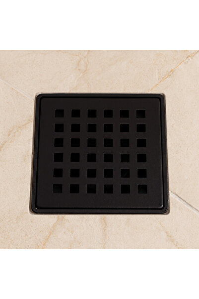 banyosepeti Siyah Kare Yer Süzgeci 10x10 cm – Modern Banyo & Islak Hacim Süzgeci
