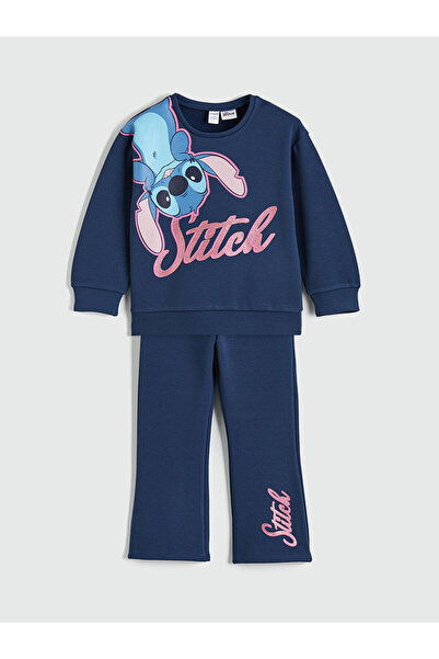 LC Waikiki Indigo lilo & stitch b Printed girls' sweatshirt and sweatpants set