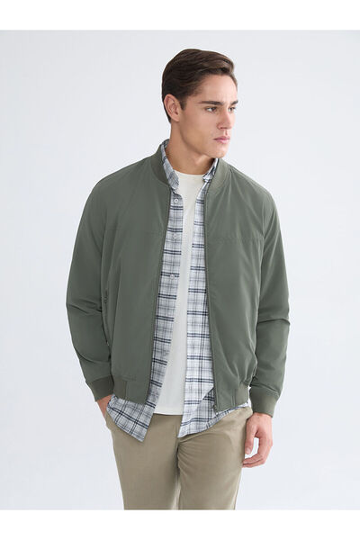 LC Waikiki Khaki Standard Fit College Collar Men's Bomber Jacket