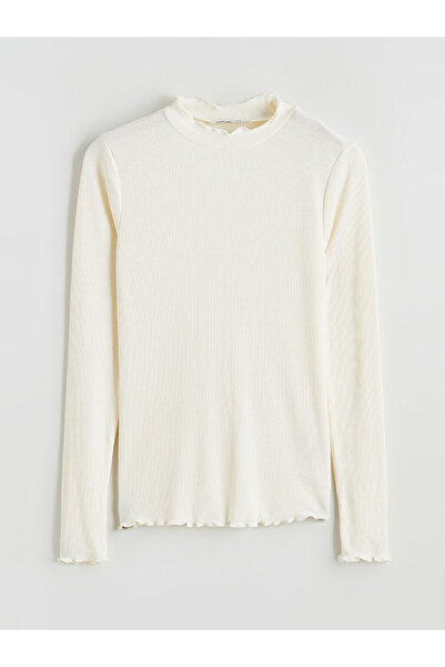 LC Waikiki Γυναικείο κορμάκι με βολάν εκρού ψηλός λαιμός