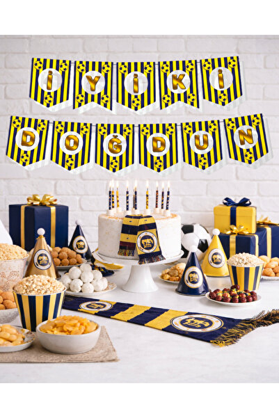Evabrite Yellow Navy Blue Fan-Themed Birthday Banner Set – Cardboard Banner P...