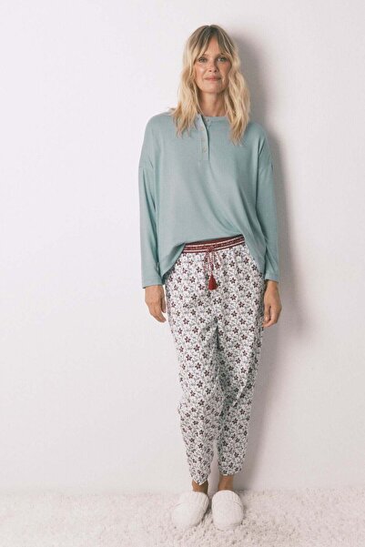 Women'secret بنطال طويل مصنوع من القطن الخالص بنسبة 100% بنقشة زهور