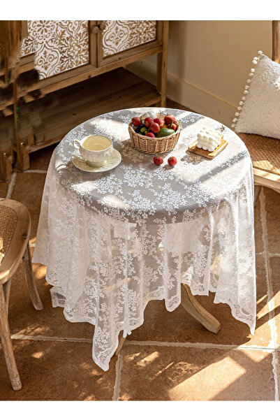 Generic مفرش طاولة قهوة من الدانتيل، مزين بالدانتيل، غطاء طاولة من التول مزين...