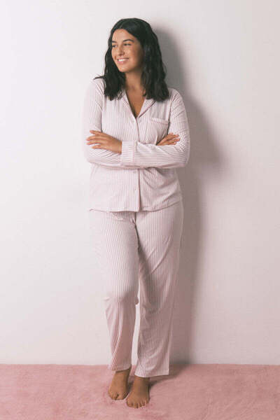 Women'secret بيجاما كلاسيكية مخططة باللون الوردي