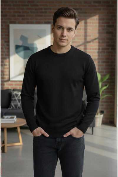 wera Siyah Bisiklet yaka sade ince triko erkek kazak