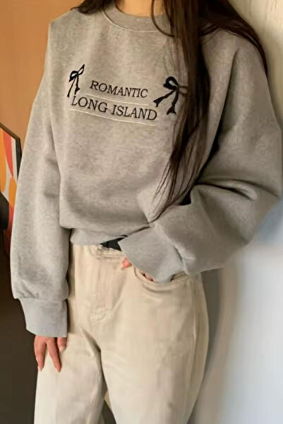 İlayda Toprak Ρομαντικό φούτερ 3 ιντσών χωρίς ραφές, από βαμβακερό γκρι χρώμα...