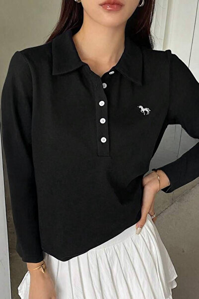 İlayda Toprak Μακρυμάνικο μπλουζάκι με στάμπα Horse Black Unicorn και κουμπιά...