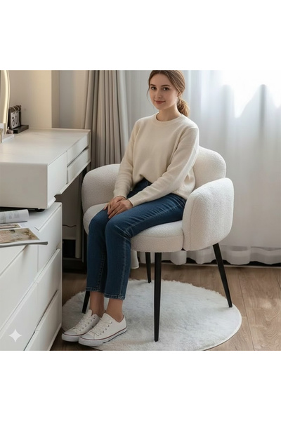 Sumkyle كرسي مكياج مخملي، كرسي مكياج مريح ومُنجّد، كرسي أبيض عصري بسيط