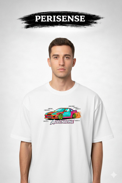 PERISENSE Unisex Drift Car Blueprint Schematic Printed Premium Combed Oversiz...