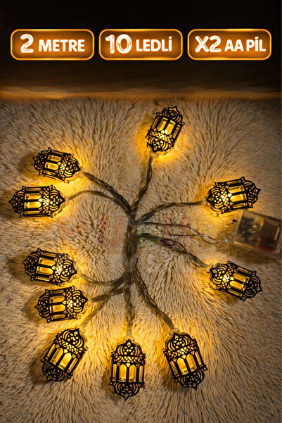 Huzur Party Store Ramazan Feneri Gold Metal Led Işık Süsü 2 Metre 10 Ledli Gü...