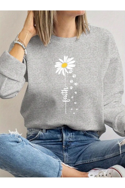 Deocept سويت شيرت نسائي مطبوع برقبة دائرية مريح ومريح