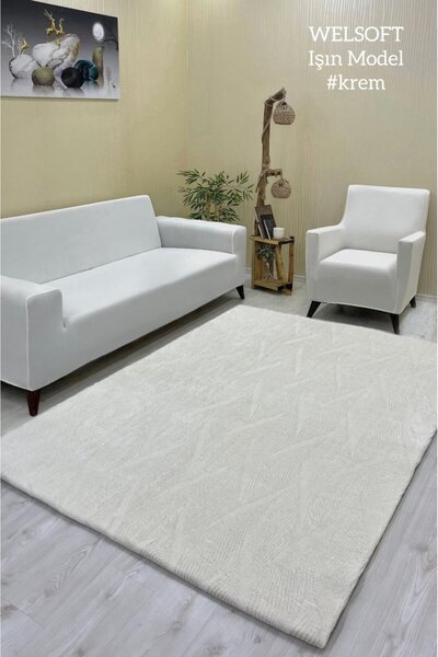 Şahaneev Tekstil Işın Model Welsoft Halı Örtüsü Krem Renk
