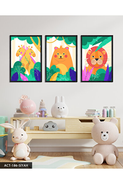 Evinemoda Animale drăguțe 3 piese Tablou înrămat în lemn ACT
