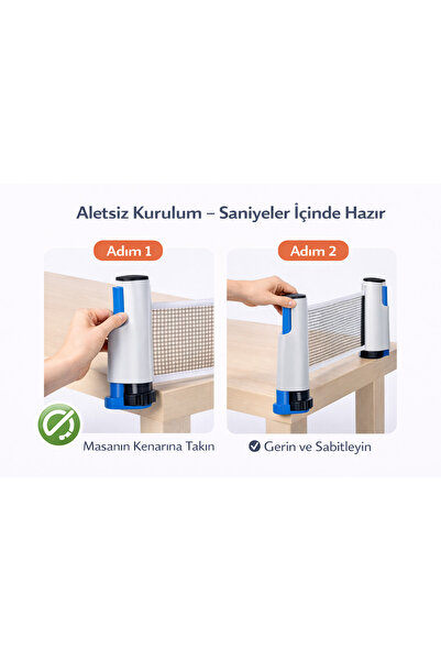 Janissary 2’li Masa Tenisi Raketi + 3 Top + Masa Tenisi Filesi | Taşınabilir, Ev & Ofis Oyun Seti