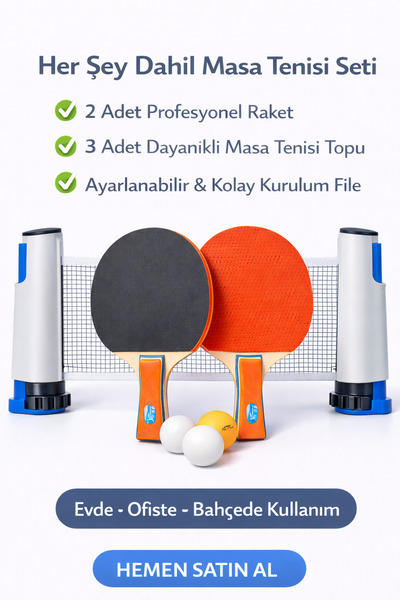 Janissary 2’li Masa Tenisi Raketi + 3 Top + Masa Tenisi Filesi | Taşınabilir,...