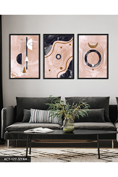 Evinemoda Akvarel izgled apstraktne umetnosti, 3-dijelna slika u drvenom okvi...