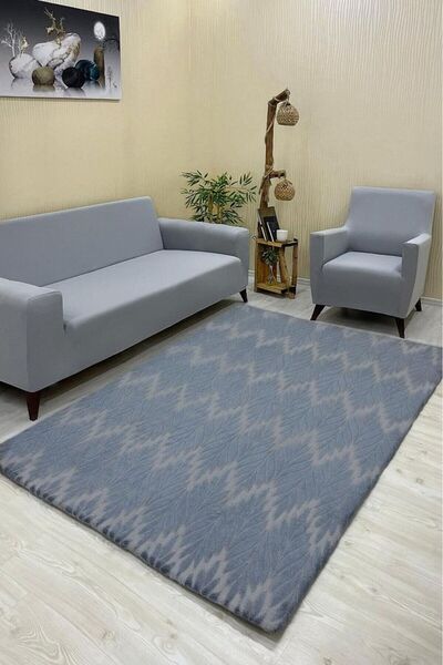 Şahaneev Tekstil Yaprak Model Welsoft Halı Örtüsü Koyu Gri Renk - 160 x 230