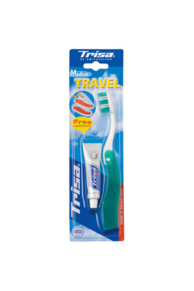 Trisa Periuta de dinti Travel Medium 622346, cu pasta de dinti de 9ml cadou
