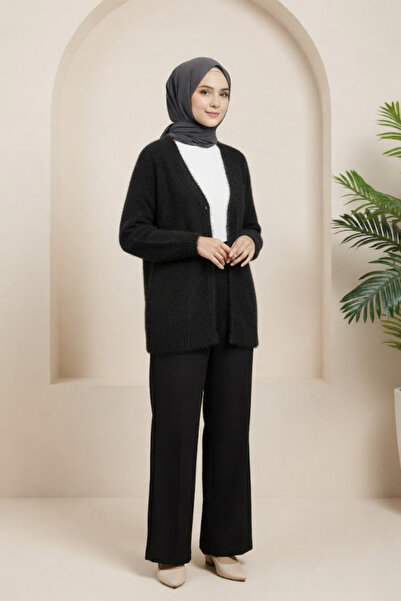 Tesettür Diyarı Knitwear Frost Cardigan - Black Standard (36-42 Compatible)